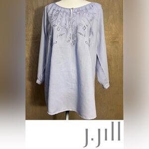 J. Jill Periwinkle Blue Linen Embroidered Top size M